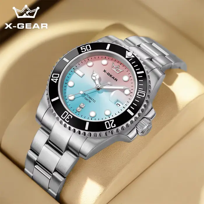 Montre mécanique automatique de luxe X-GEAR – Montre-bracelet sportive pour homme en acier inoxydable étanche
