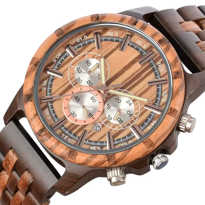 Montre en bois pour homme, marque de luxe, chronographe, militaire, quartz, livraison directe