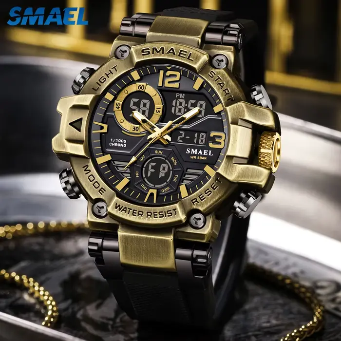 SMAEL nouvelle montre hommes mode Bronze boîtier en alliage de Zinc Double affichage montre-bracelet homme militaire