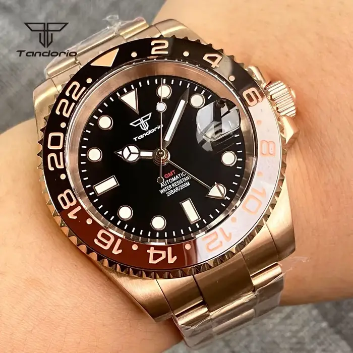 Montre de plongée Tandorio avec mouvement automatique, résistance à l'eau 120m, bracelet en acier inoxydable pour homme, cadran rotatif, occasion spéciale et quotidienne