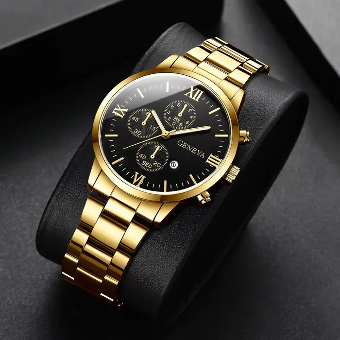 Montre pour homme avec bracelet en acier, aiguilles lumineuses, affichage du calendrier, montre angl