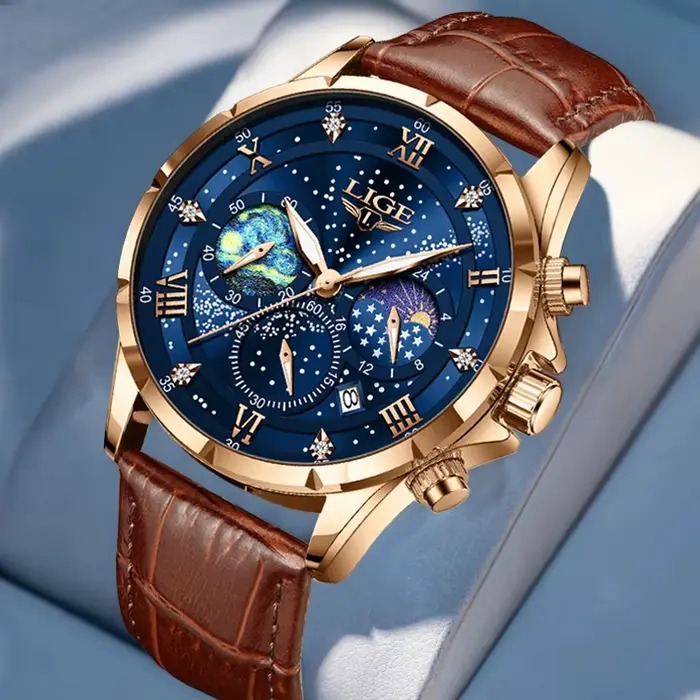 Montre à quartz en cuir étanche pour homme