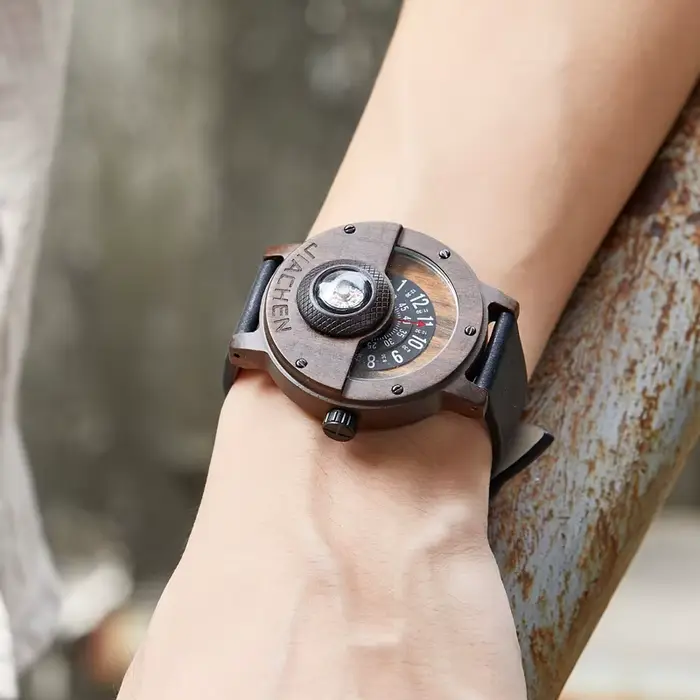 Montre militaire en bois et bambou pour homme