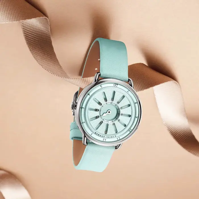 Montre analogique à billes magnétiques - Bracelet en cuir véritable et design de pointeur unique