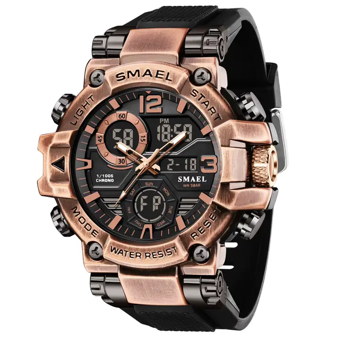 SMAEL nouvelle montre hommes mode Bronze boîtier en alliage de Zinc Double affichage montre-bracelet