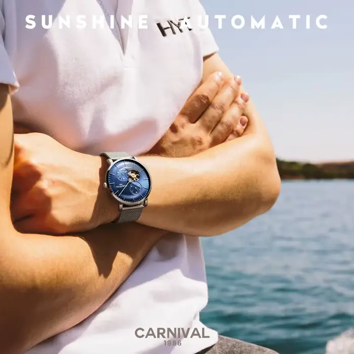 Montre Carnival Mécanique Saphir Homme Style Luxe Fêtes Occasions Spéciales Robuste Chic Casual