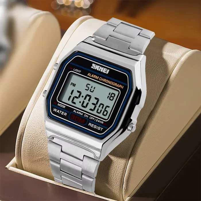 Montre numérique homme en acier inoxydable avec chronographe et alarme pour occasions spéciales et mode de vie actif