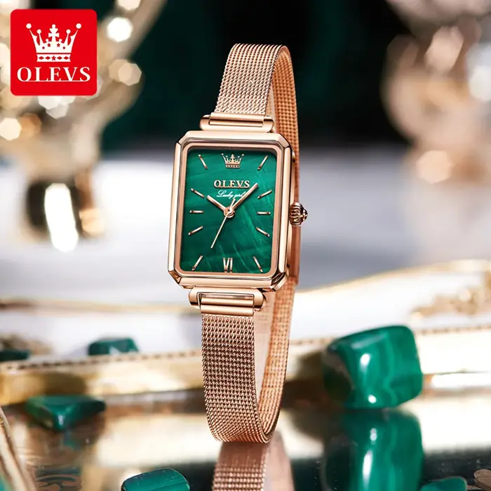 OLEVS 6624 Original femmes montre de luxe haut vert carré étanche horloge mode élégante marque