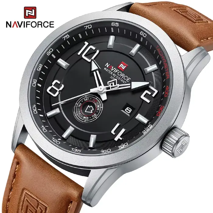 NAVIFORCE tendance montre-bracelet décontractée pour homme sport militaire bracelet en cuir résistant à l'eau horloge