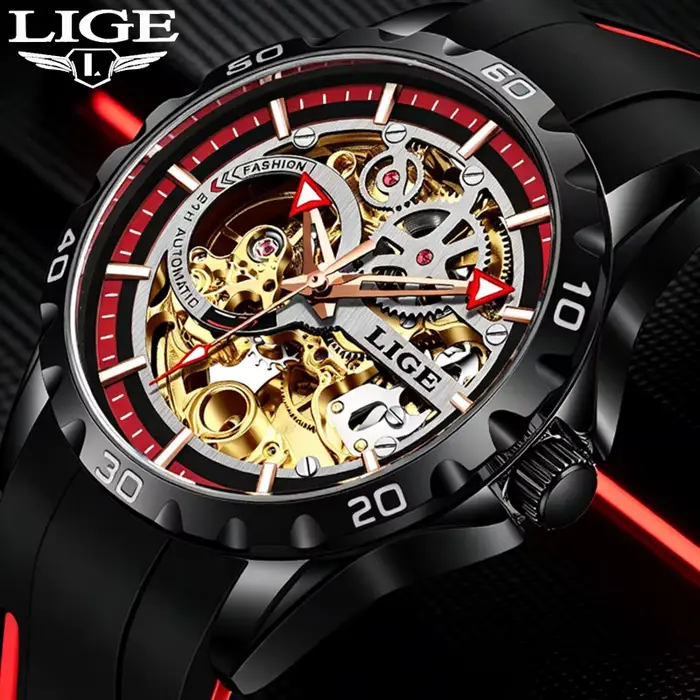 LIGE Nouvelles montres automatiques squelette pour hommes