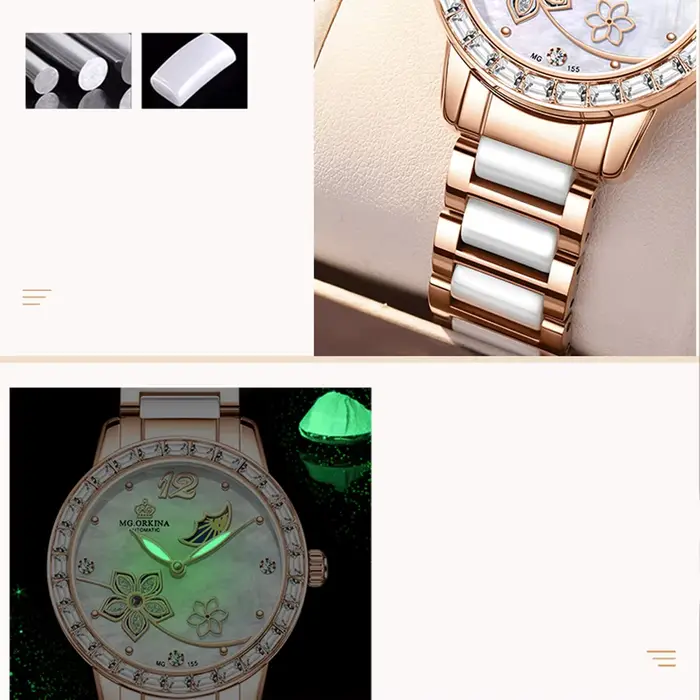 Montre-bracelet mécanique en diamant pour femme