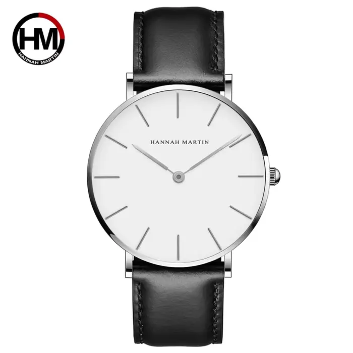 Hannah Martin marque mode japon montres à Quartz argent marron cuir hommes montre étanche robe montr