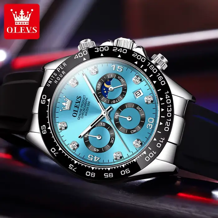 Montre en alliage avec bracelet silicone chronographe résistante à l'eau pour hommes occasions spéciales sportives et formelles