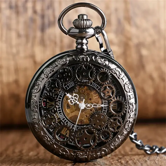Montre de Poche Mécanique Vintage Steampunk pour Homme, Design de Roue d'Engrenage Creuse Transparen