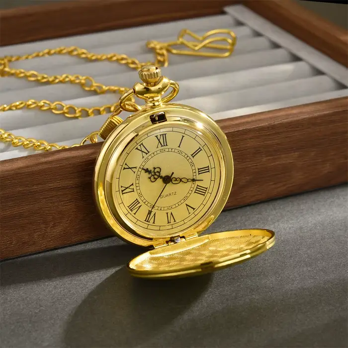 Montre de poche à Quartz à chiffres romains dorés à la mode