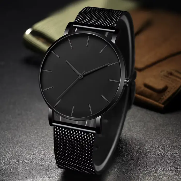 Montre à quartz ultra fine en acier inoxydable pour hommes