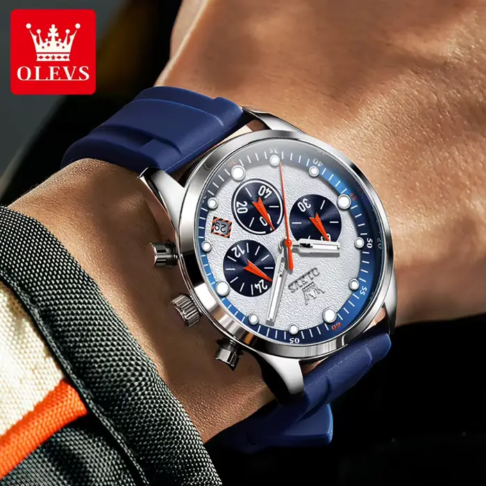 OLEVS-Montre-bracelet à quartz étanche pour homme, couleurs vives, bracelet en silicone, chronographe, date, mode originale, 5602