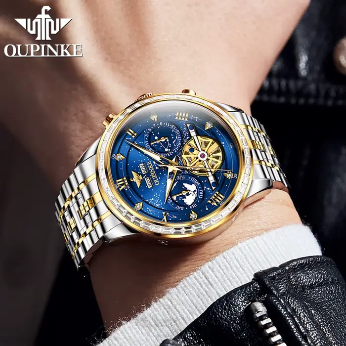 OUPINKE 3255 hommes montre de luxe marque mouvement suisse ciel étoilé squelette