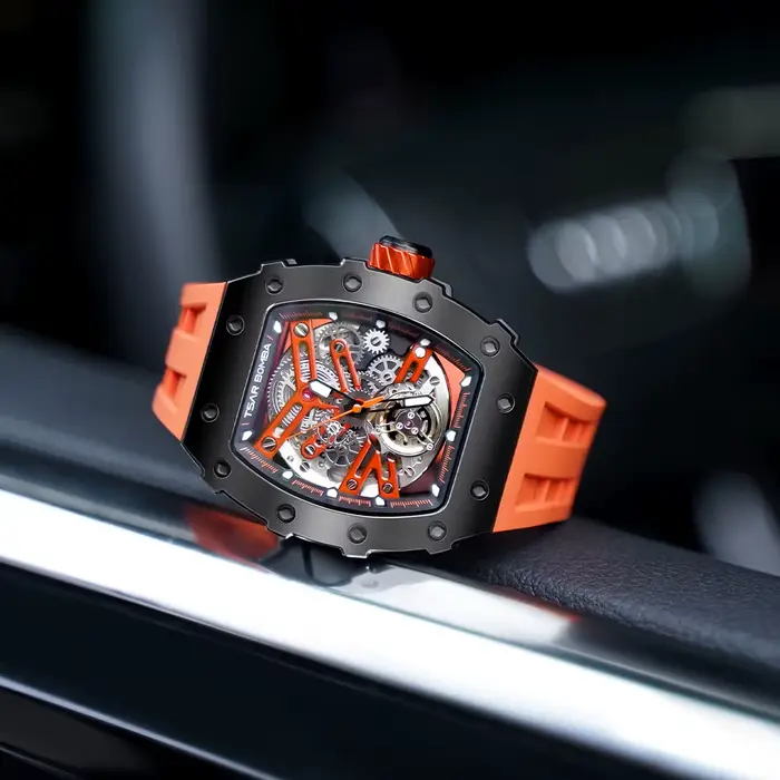 TSAR BOMBA Montre automatique pour homme Mouvement MIYOTA Squelette Tonneau Montre-bracelet étanche Horloge de luxe