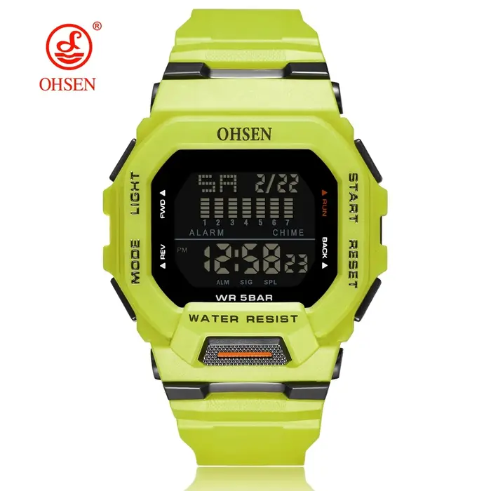 Mode OHSEN Hombre mâle montres numériques 5ATM plongée homme hommes sport vert
