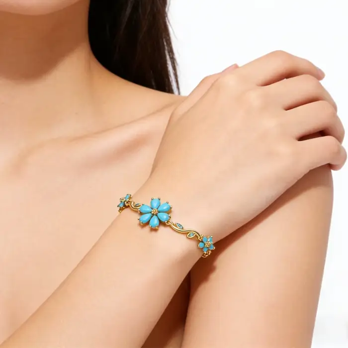 Nouveau bracelet floral en pierre turquoise multicolore avec CZ