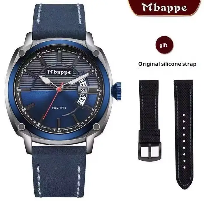 MBAPPE Montre de luxe pour homme – Bracelet en cuir véritable, aiguilles lumineuses, résistance à l'