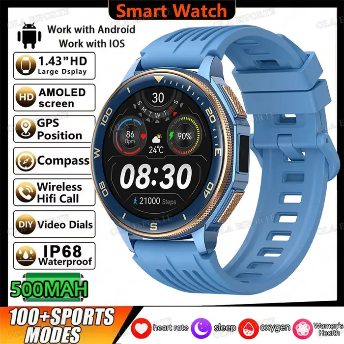 Montres connectées GPS OLA ESPORTE pour hommes, avec cartes hors ligne, suivi de santé et activités sportives, disponible en plusieurs couleurs
