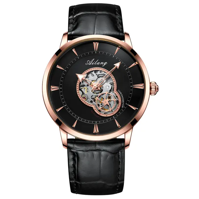 Montre homme Daniel Gorman étanche style punk robuste automatique à remontage automatique analogique-digital avec bracelet en cuir véritable pour hommes occassions spéciales