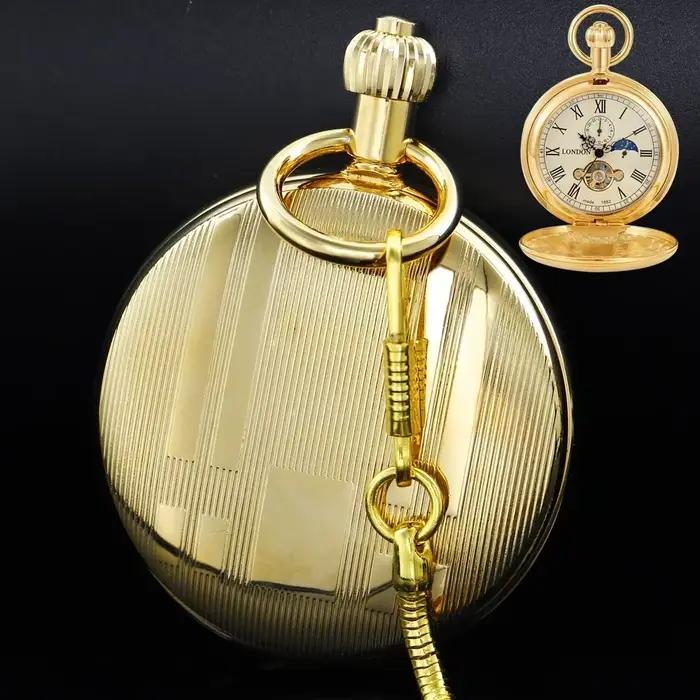 Montre de poche mécanique automatique en or pour hommes et femmes
