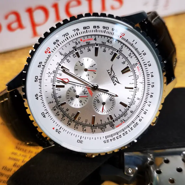 JARAGAR pilote montre automatique pour hommes militaire multifonction sous-cadrans montres mécaniques Top marque de luxe bracelet en cuir horloge