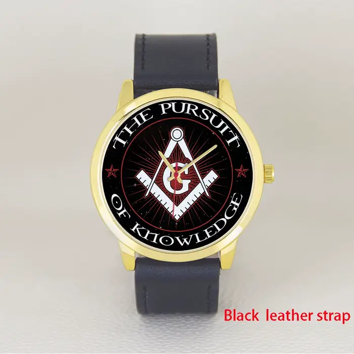 Montre-bracelet à Quartz pour hommes, motif franc-maçon, boîtier doré, personnalisé, cadeau cool, so