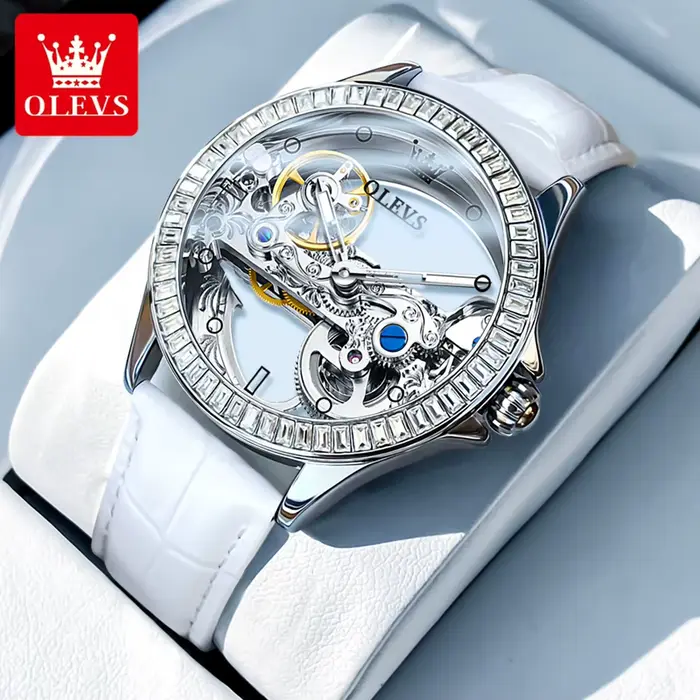 OLEVS-Montre existent et Mécanique pour Femme, Ensemble de Bracelet Transparent, Grand Cadran Design