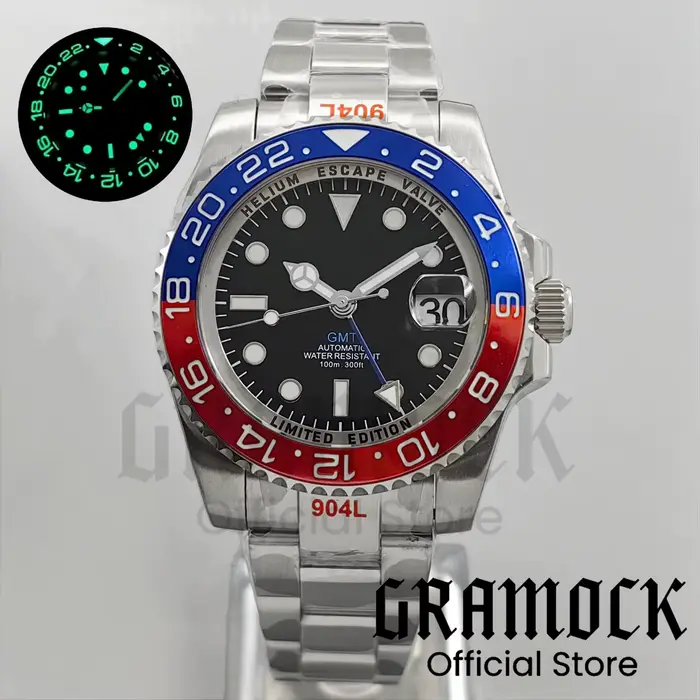 Montres automatiques pour hommes GMT noires et violettes