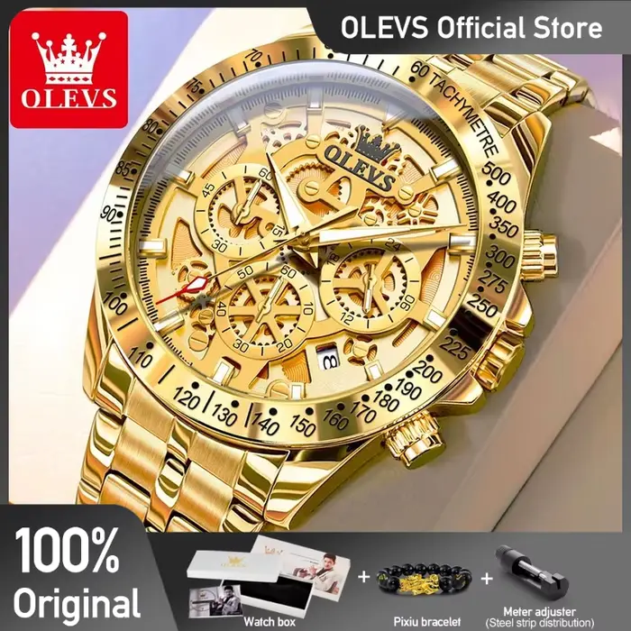 OLEVS montres pour hommes or luxe évider Style montre à Quartz originale pour homme étanche lumineux chronographe Date 24 heures