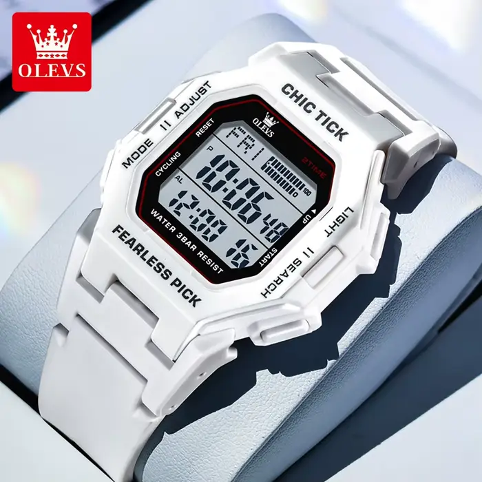 Montre OLEVS 1119 à mouvement quartz, classique, carrée, multifonction, affichage électronique, cadr