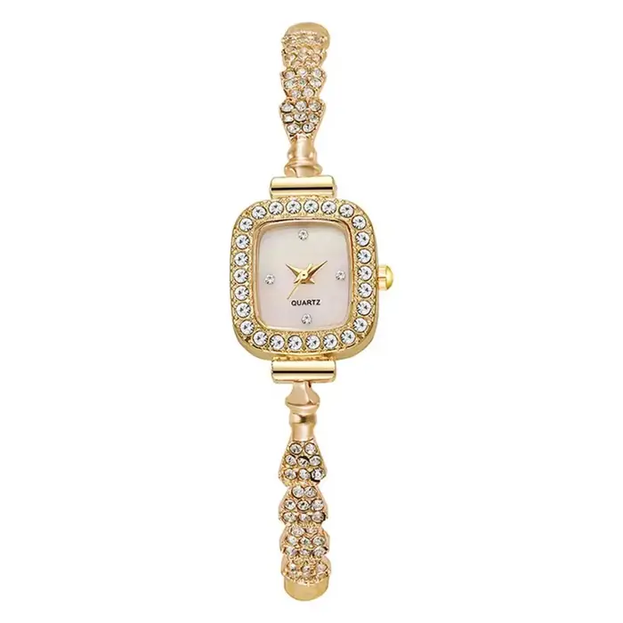 Montre à double aiguille vintage pour femme avec strass bracelet fin carré analogique quartz élégante pour occasions spéciales