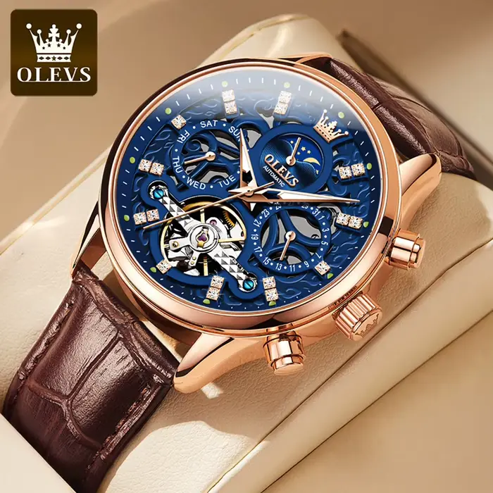 OLEVS 6658 montre automatique de marque originale pour hommes évider squelette Noctiucent haut de gamme mode Phase de
