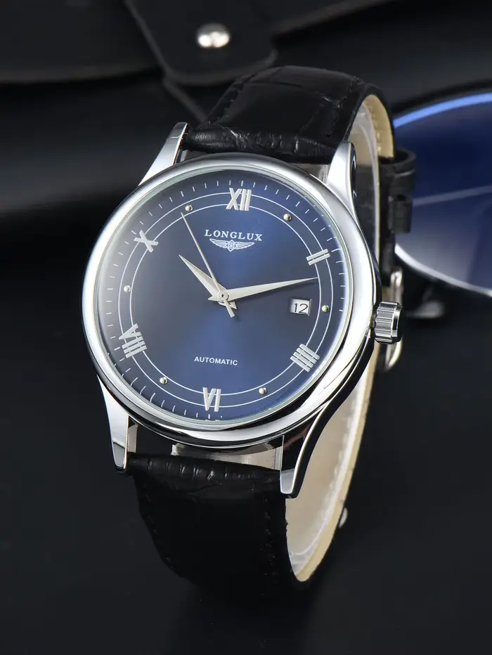 LONGLUX automatique homme montre en gros montres mécaniques simple polyvalent date étanche mode cuir