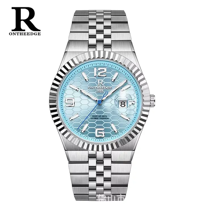 Montre à quartz suisse pour hommes, marque ONTHEEDGE*, bleu glace, authentique, haut de gamme, polyv