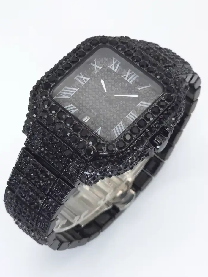 Montre noire pour hommes Hip Hop diamant Cool mode