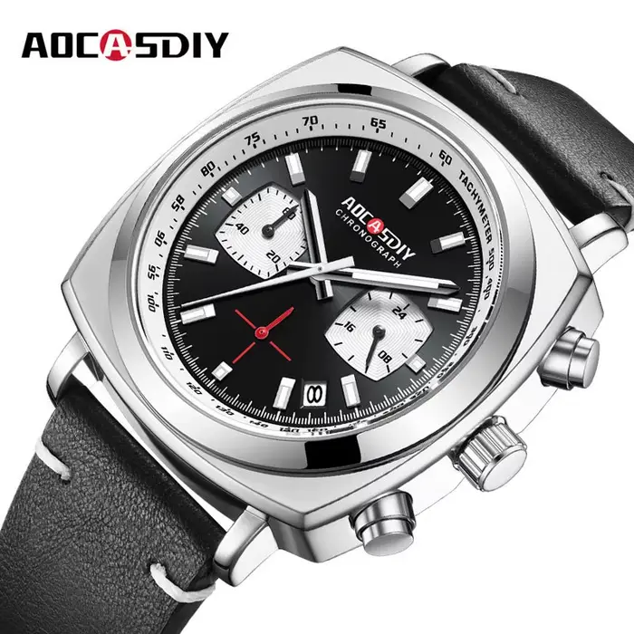 Montre carrée multifonctionnelle en alliage avec bracelet en cuir pour homme élégance et confort occasions spéciales loisirs