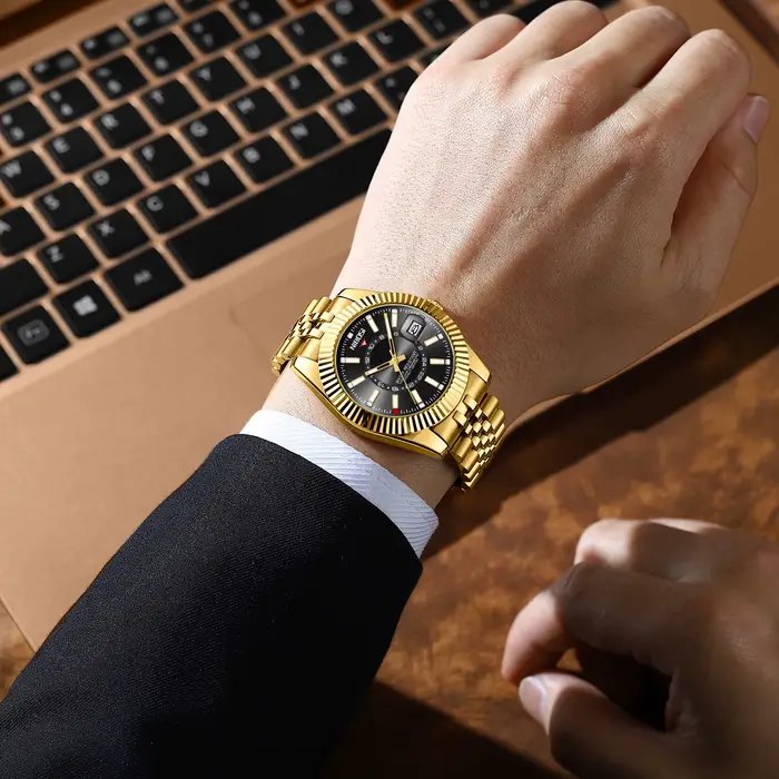 Montre NIBOSI en acier inoxydable avec fonction date et résistance à l'eau pour homme style luxueux affaires et occasions spéciales