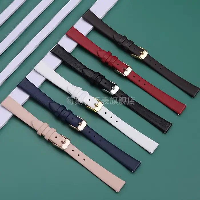 Bracelet en peau de vache pour femme avec fermoir papillon, adaptable à toutes les montres traditionnelles, couleur beige, blanc noir, bleu blanc, bleu rose, bleu clair, jaune argenté, mouve fumée, noir antique, noir blanc, noir jaune, noir gris, rouge noir, vert bleu, violet vert, blanc argenté
