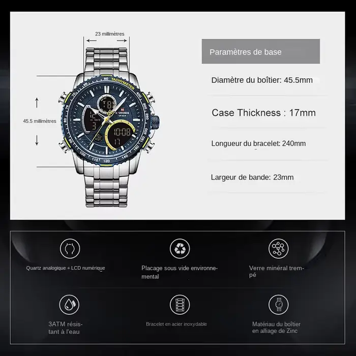 NAVIFORCE – Montre-bracelet de sport à grand cadran pour homme