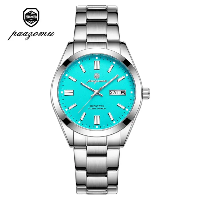 PAAZOMU Montre à quartz analogique pour homme avec date et jour, bracelet en acier inoxydable, montre-bracelet étanche à la mode pour homme