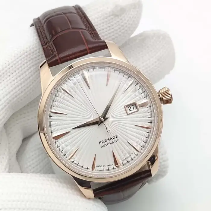 Montre mécanique vintage homme 40mm or rose bracelet cuir élégante pour anniversaire mariage quotidien