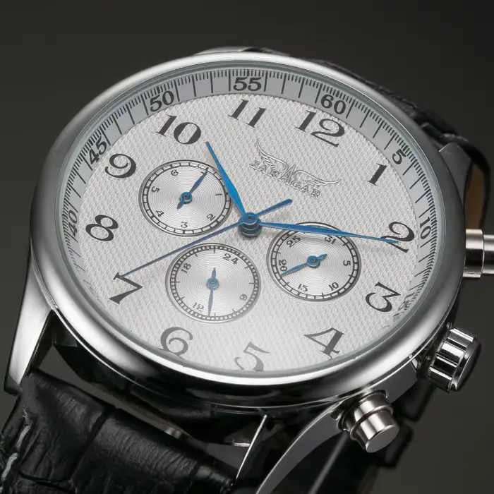 Montre classique pour homme JARAGAR, automatique, mécanique, à remontage automatique, jour, date, 24