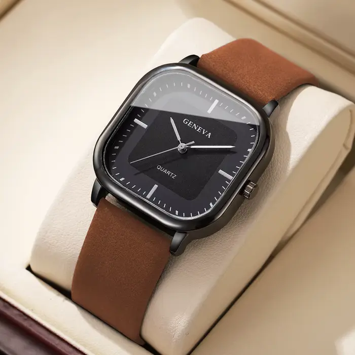 Montre homme carré quartz avec bracelet en cuir pour style fashion et casual occasions spéciales et quotidiennes