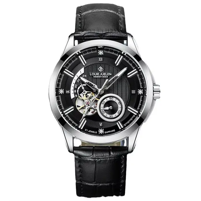 Montre automatique pour homme en acier inoxydable, nouvelle série Black Knight, squelette, lumineuse