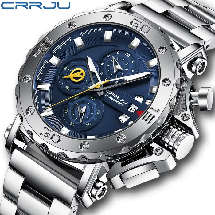 Montre homme CRRJU quartz résistante à l'eau avec date et chronographe pour homme occassions spéciales